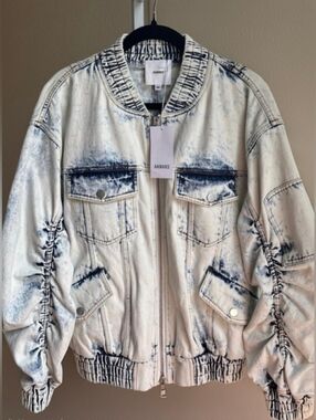 Aknvas White and Blue Washed Bomber Jacket